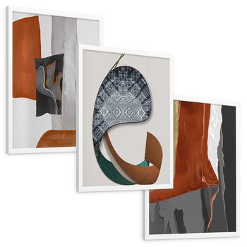 Zestaw obrazy w ramie, plakaty - abstrakcja, geometria, nowoczesność - rama biała