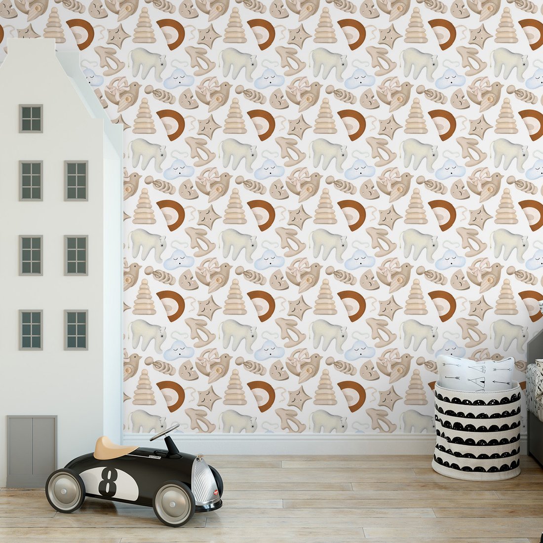 Tapeta - dziecięca, zabawki, zwierzęta,