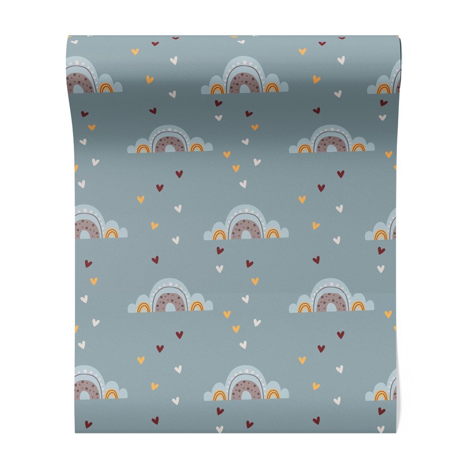 Tapeta - dziecięca, chmury, serca, tło