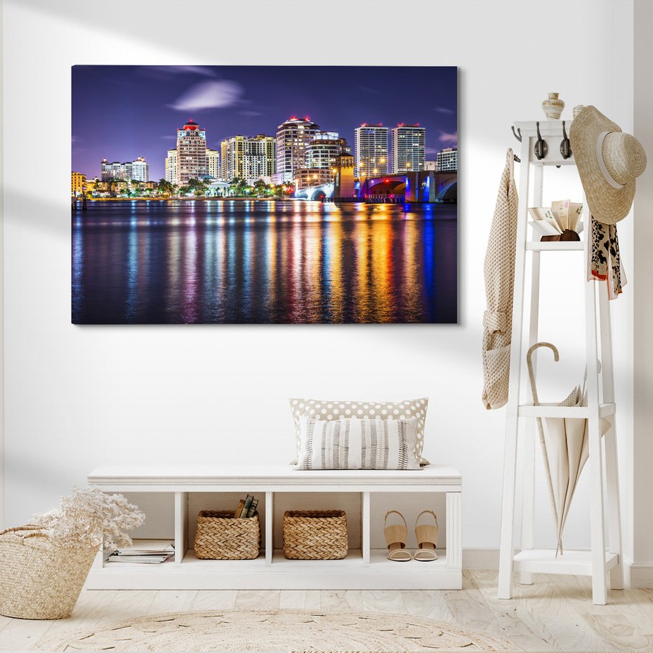 Obraz na płótnie - miasto, noc, woda