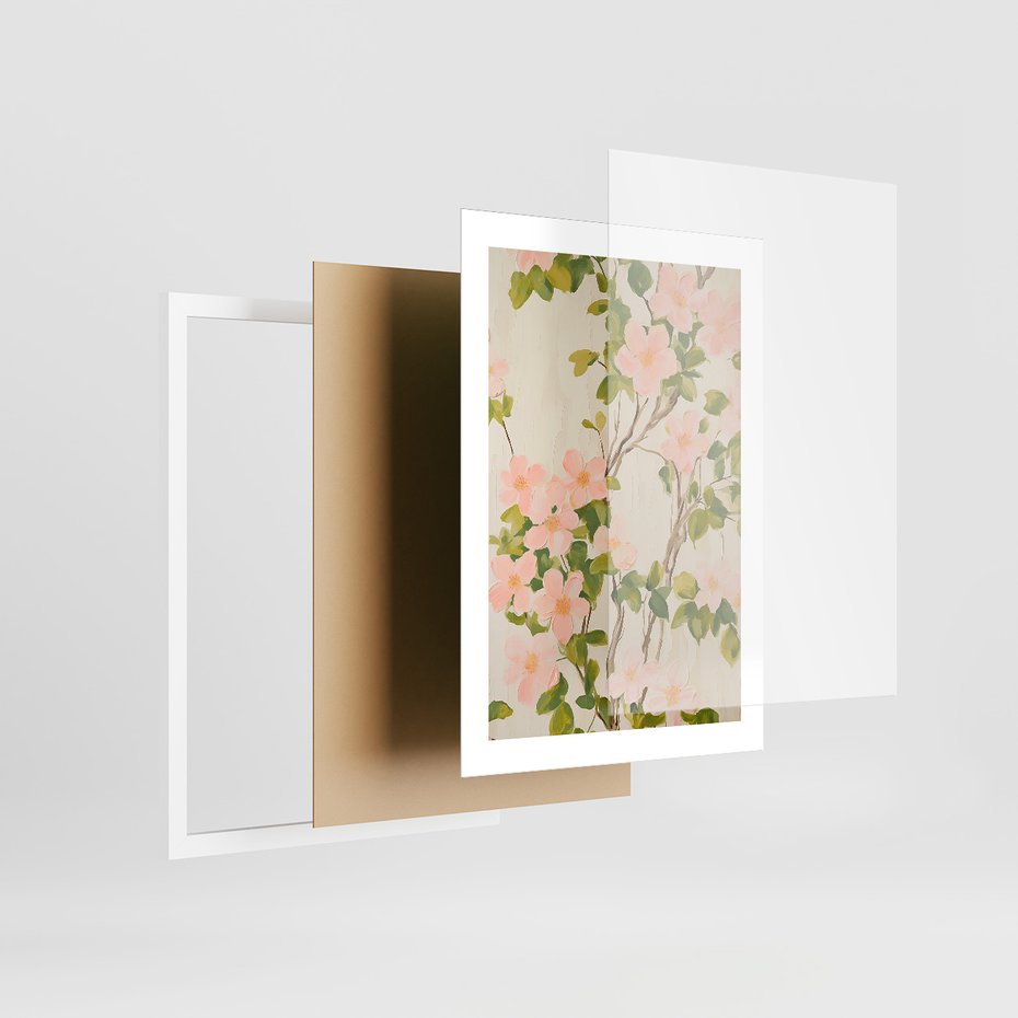 Zestaw obrazy w ramie, plakaty - kwiaty, rośliny, pastelowe - rama biała