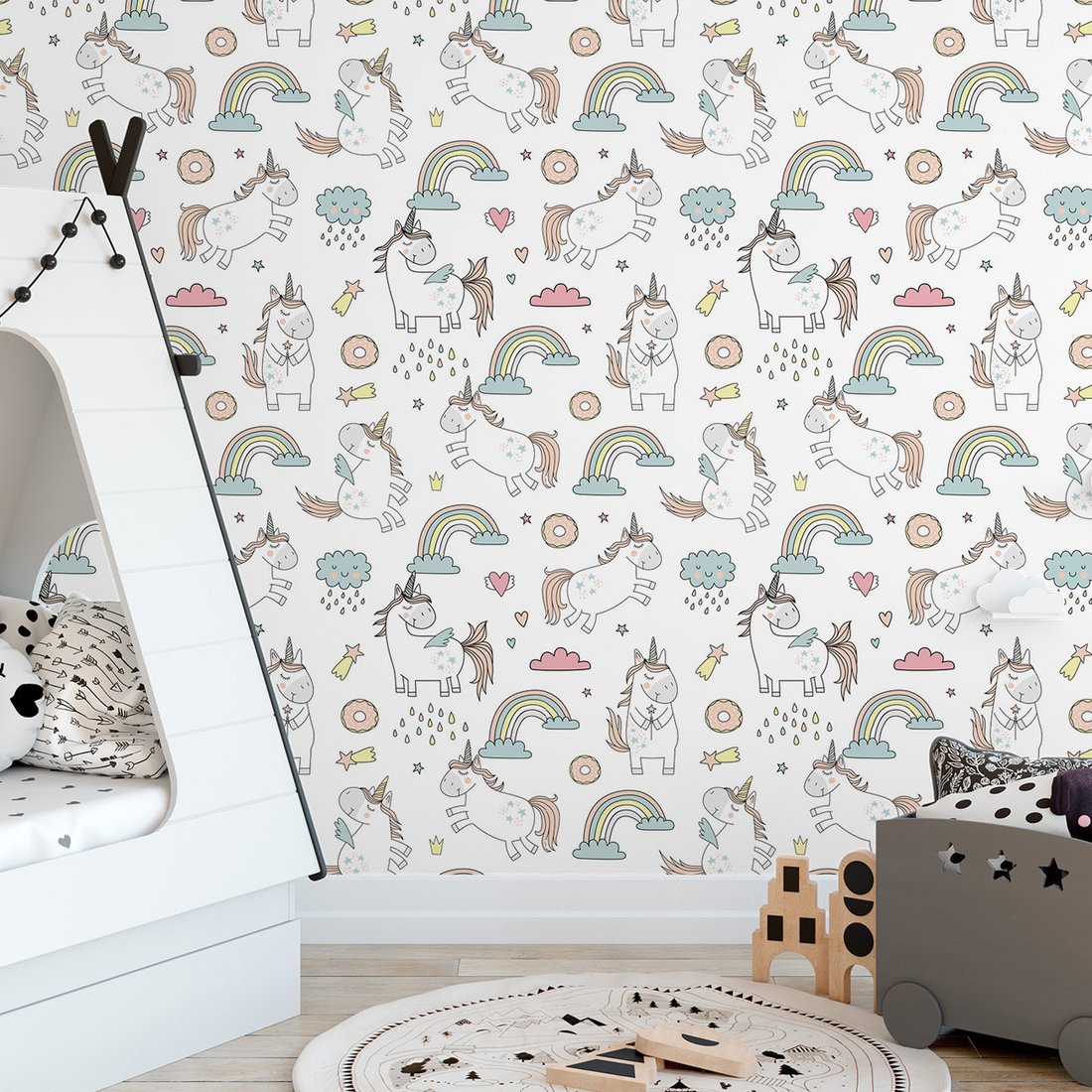 Tapeta - dziecięca, jednorożec, tęcza, chmura
