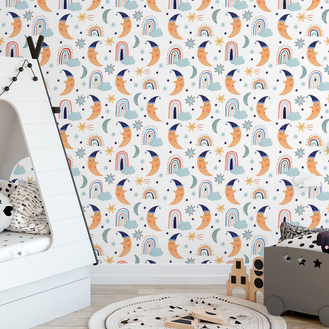 Tapeta - dziecięca, księżyc, sen, chmura