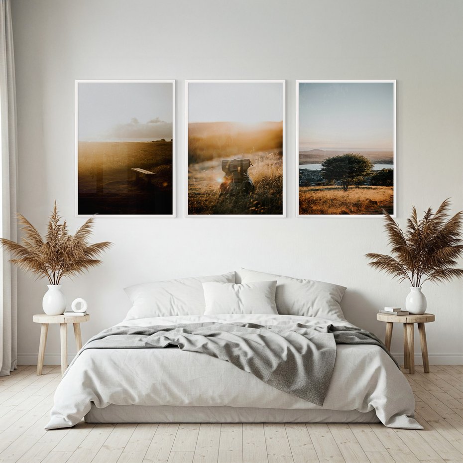 Zestaw obrazy w ramie, plakaty - krajobraz, natura, zachód słońca - rama biała