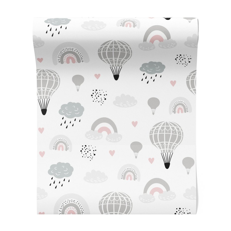 Tapeta - dziecięca, balony, chmury, tęcze