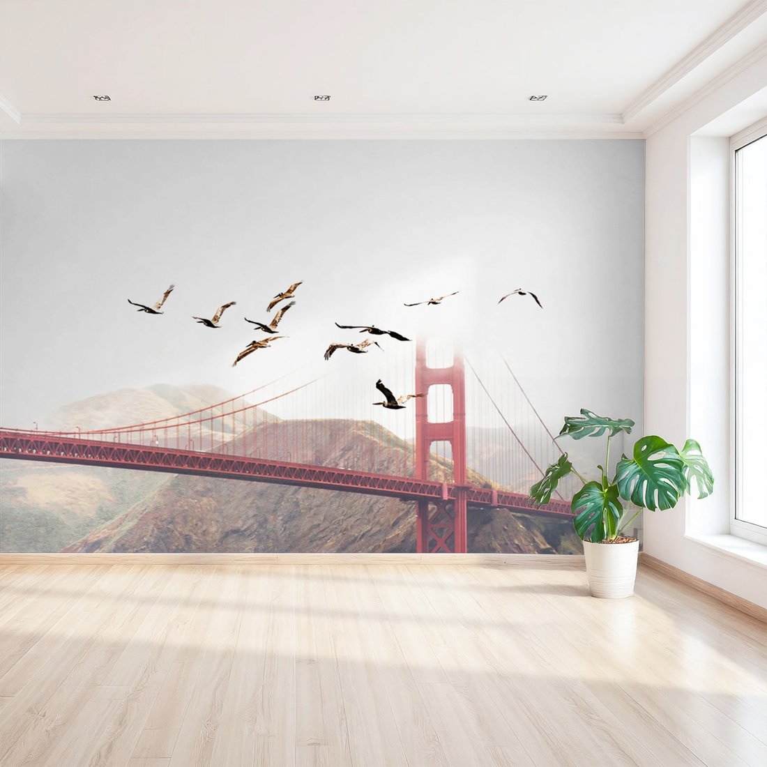 Fototapeta - most, ptaki, krajobraz