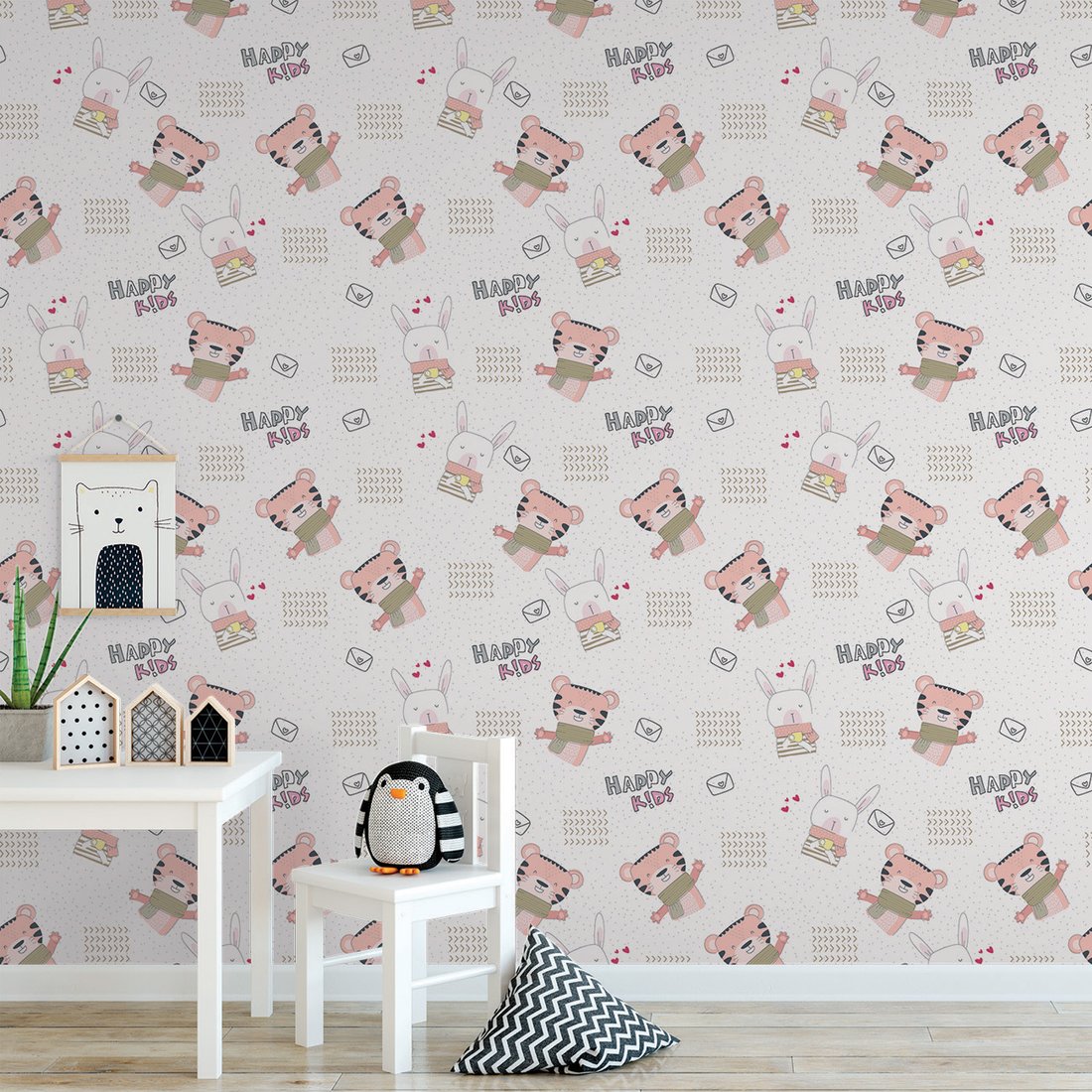 Tapeta - dziecięca, królik, tygrys,