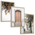 Zestaw obrazy w ramie, plakaty - drzwi, kwiaty, budynki - rama drewno