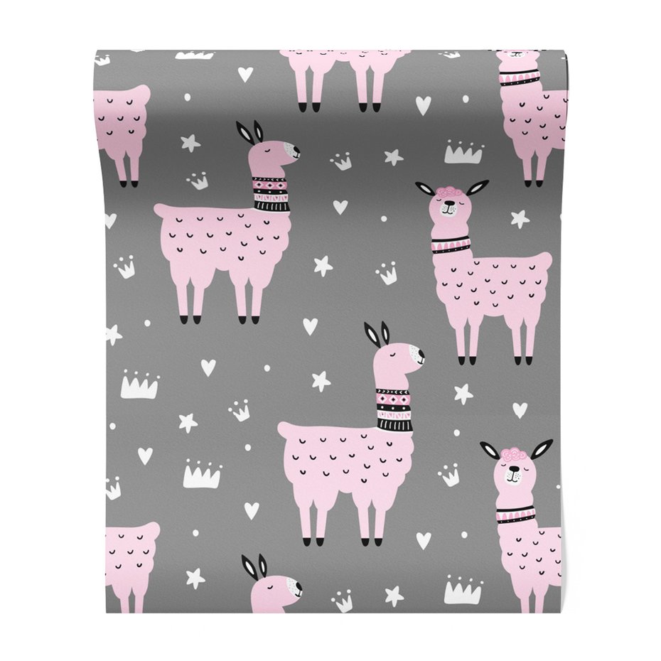 Tapeta - dziecięca, lama, korona, gwiazda