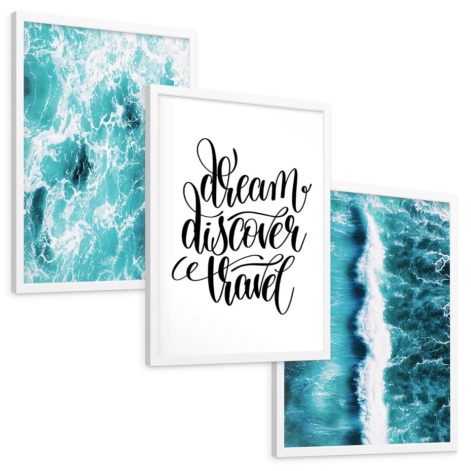 Zestaw obrazy w ramie, plakaty - woda, morze, ocean - rama biała