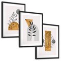 Zestaw obrazy w ramie, plakaty - liście, abstrakcja, złoto - rama czarna