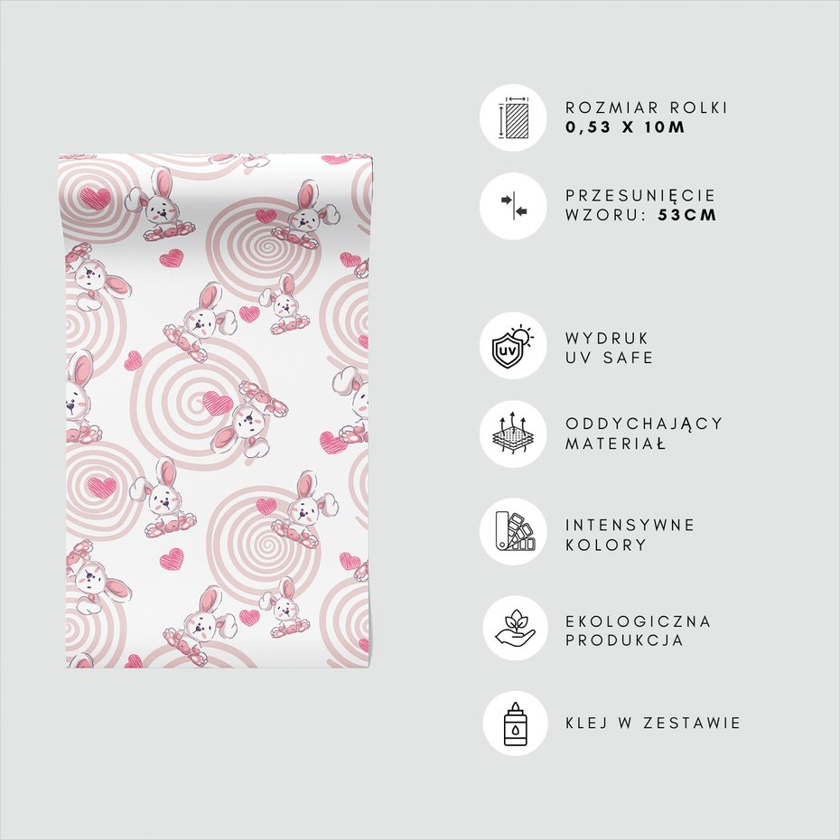 Tapeta - dziecięca, królik, serce, koło