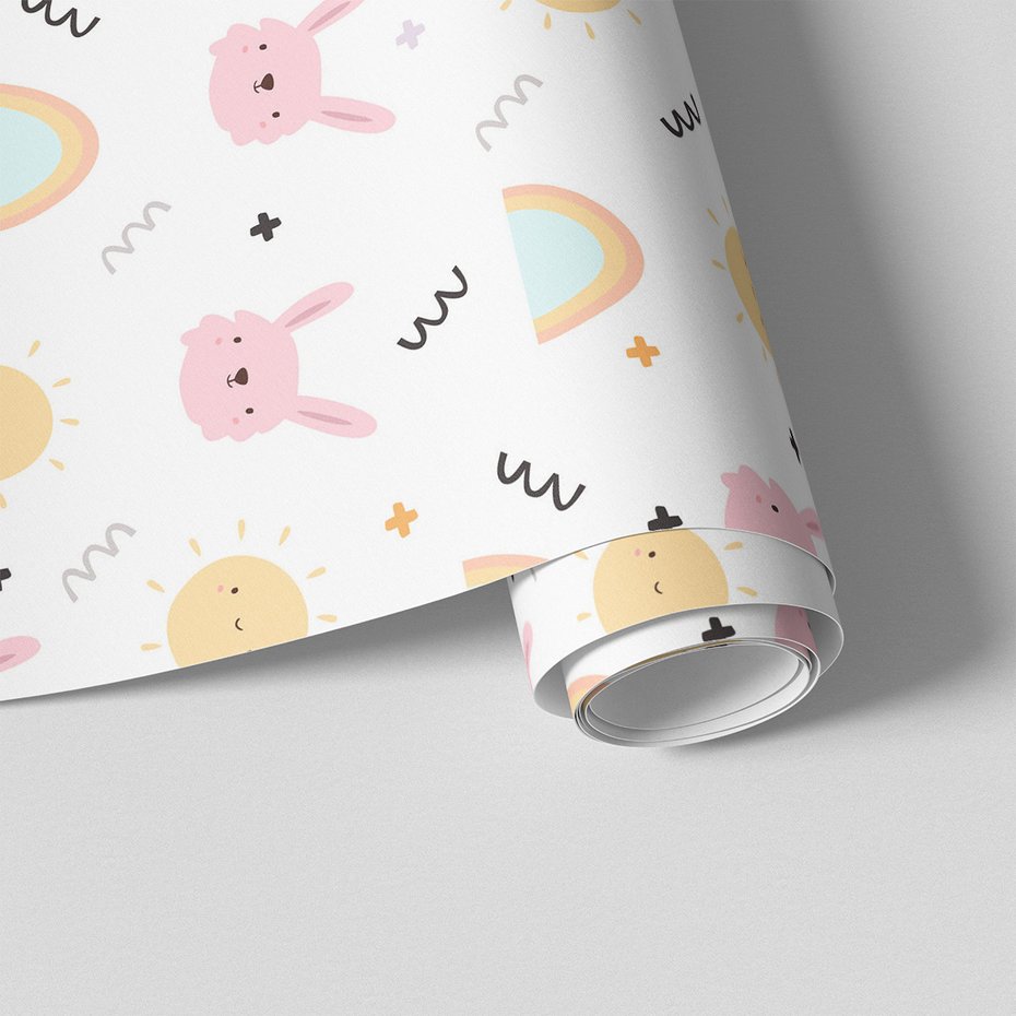 Tapeta - dziecięca, królik, słońce, tęcza