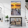 Obraz na płótnie - zachód słońca, ptaki, pomost