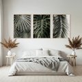 Zestaw obrazy w ramie, plakaty - liście, palmy, tropikalne - rama drewno