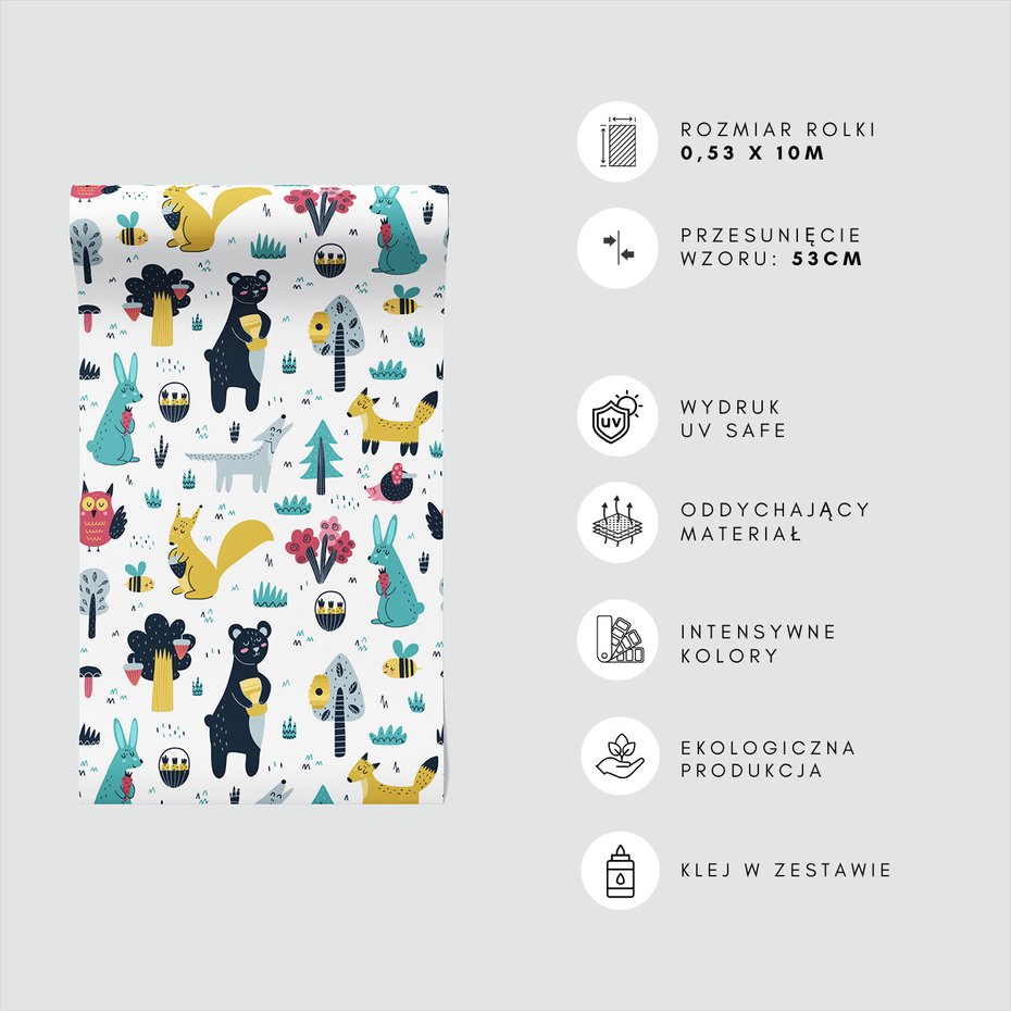 Tapeta - dziecięca, las, miód, zwierzęta