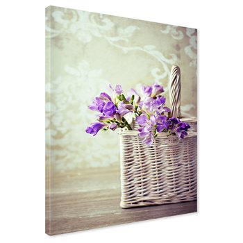 Obraz na płótnie - kwiaty, koszyk, fioletowy