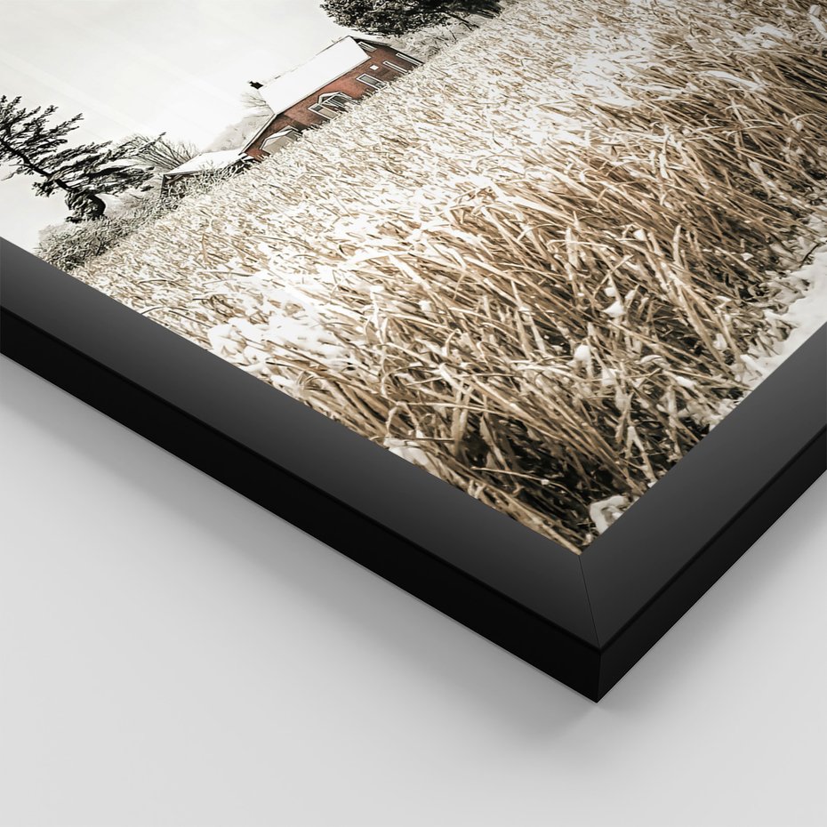 Zestaw obrazy w ramie, plakaty - wieś, dom, drewno - rama czarna