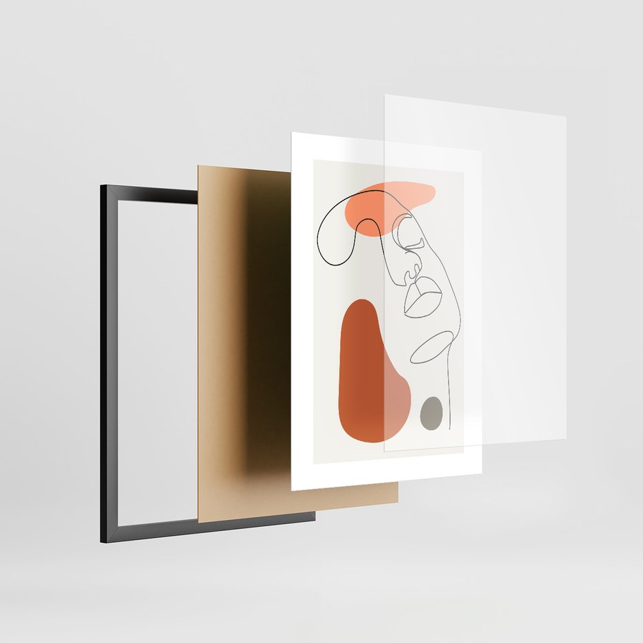 Zestaw obrazy w ramie, plakaty - abstrakcja, twarz, minimalizm - rama czarna