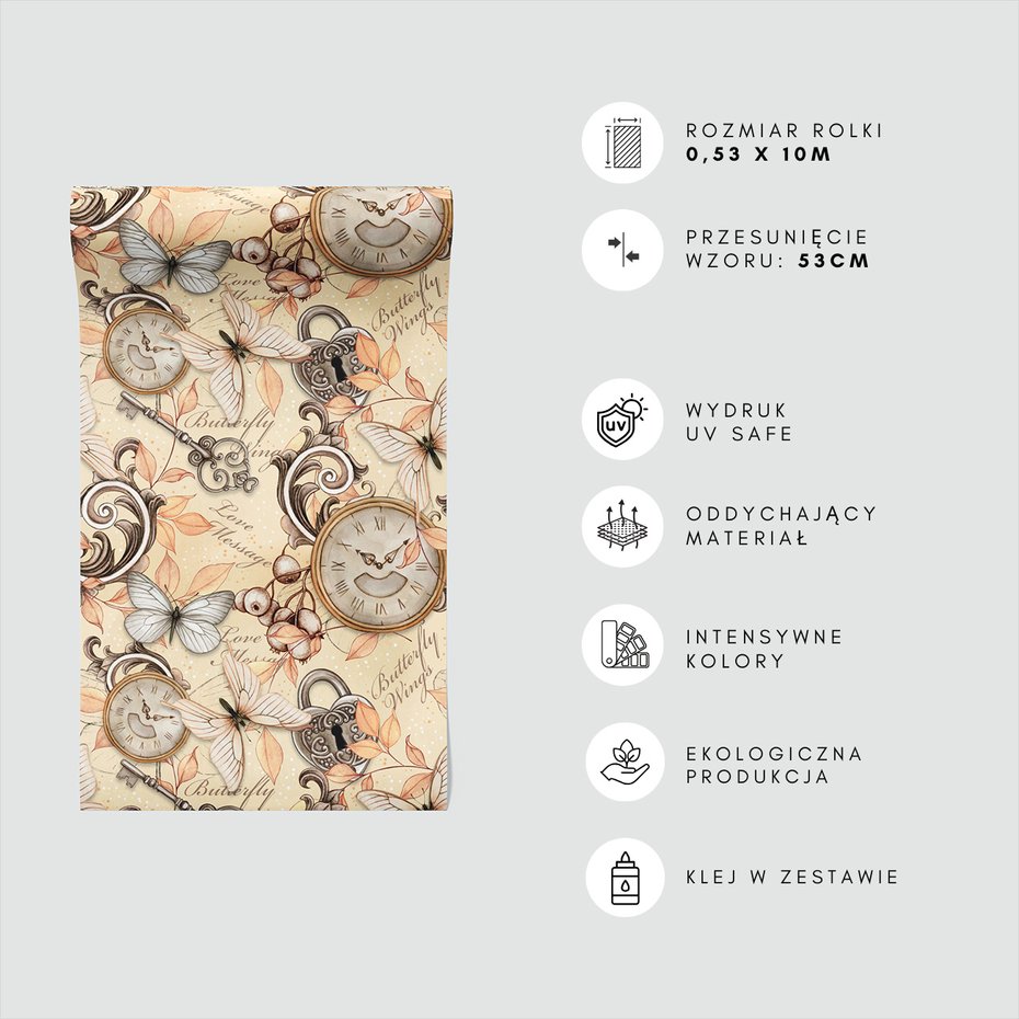 Tapeta - motyle, zegary, ornamenty
