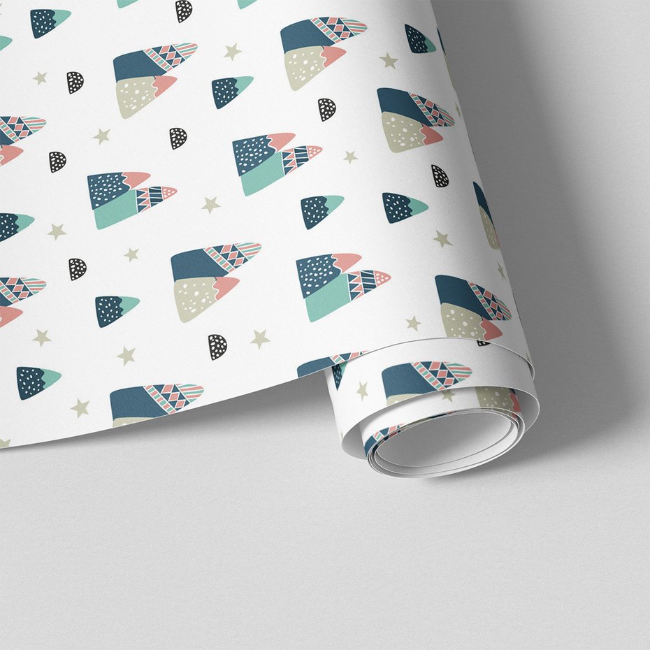 Tapeta - dziecięca, góry, gwiazdy, kropki