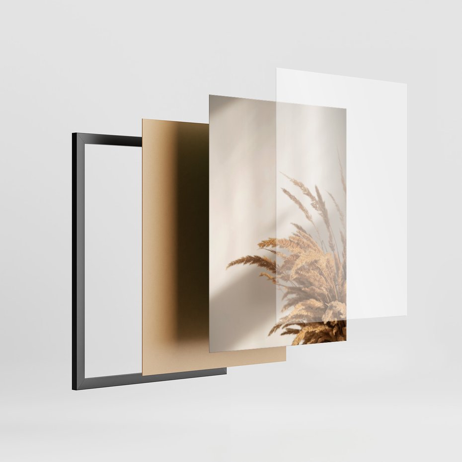 Zestaw obrazy w ramie, plakaty - trawa, dekoracja, pióra - rama czarna