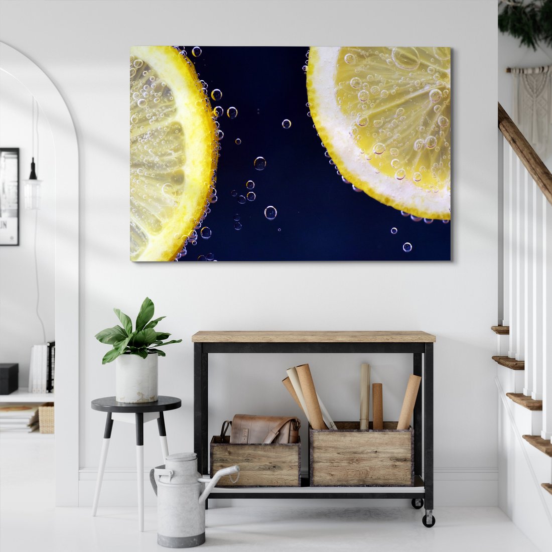 Obraz na płótnie - cytryna, woda, bąbelki