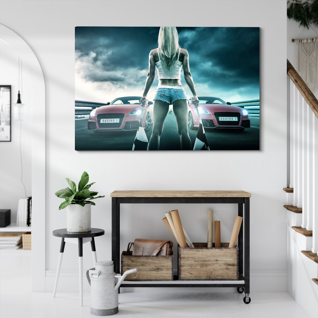 Obraz na płótnie - wyścigi, samochody, kobieta