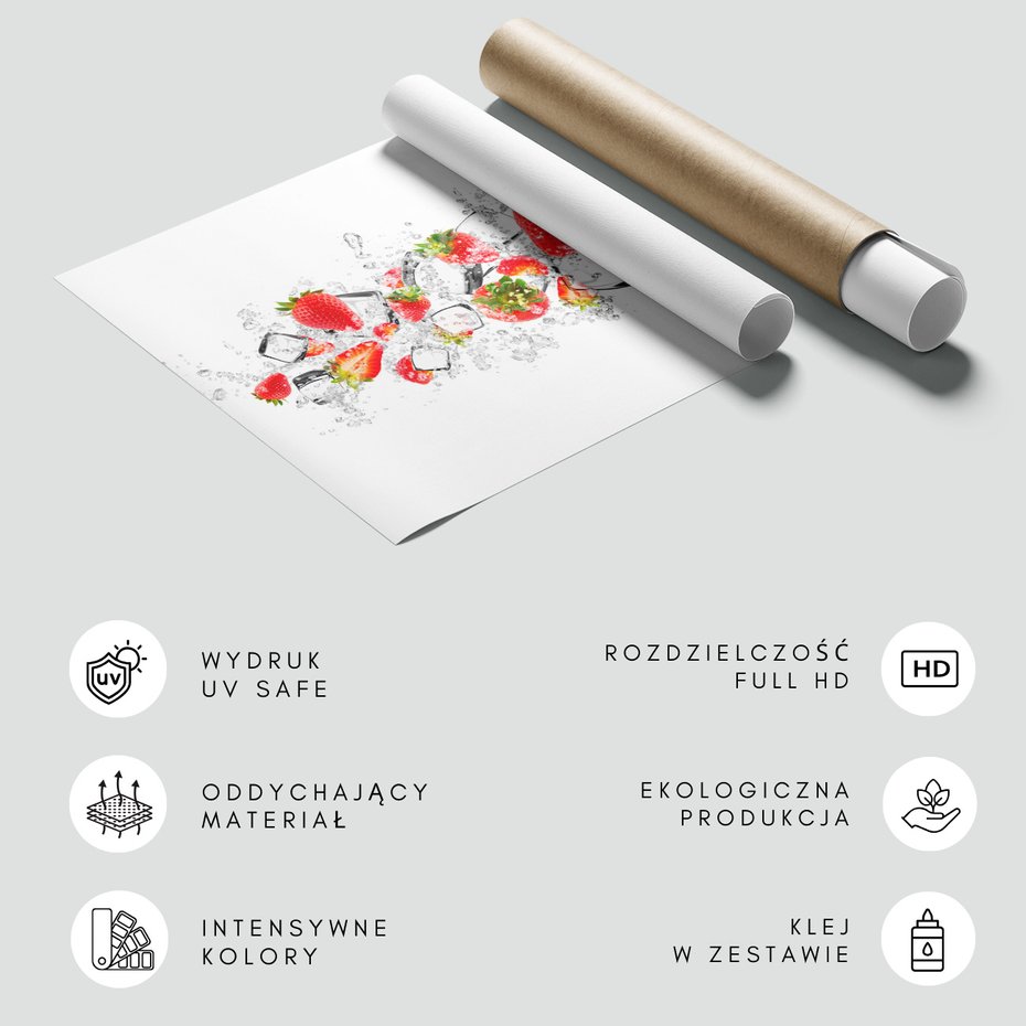 Fototapeta - truskawki, lód, woda