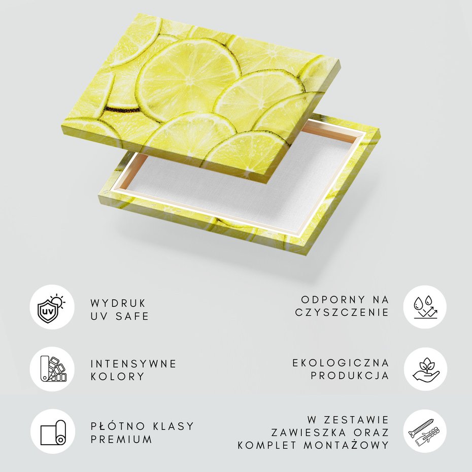 Obraz na płótnie - cytryna, plasterki, żółty