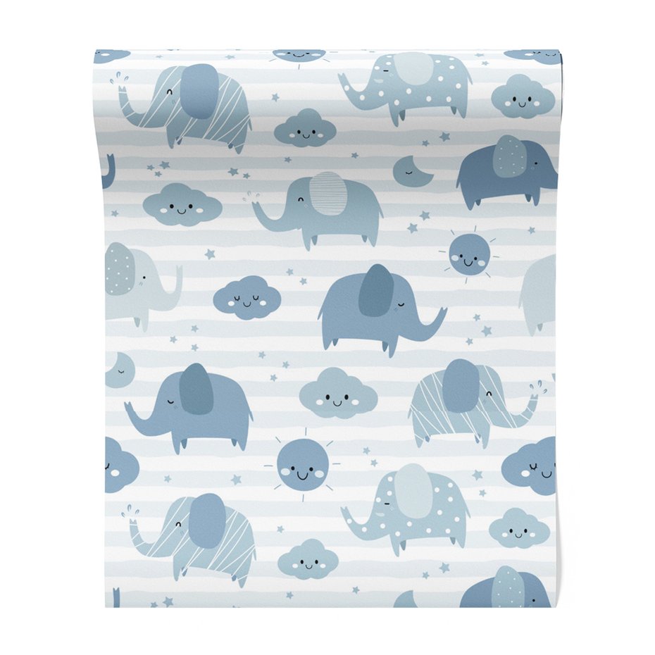 Tapeta - dziecięca, słonie, chmury, słońce