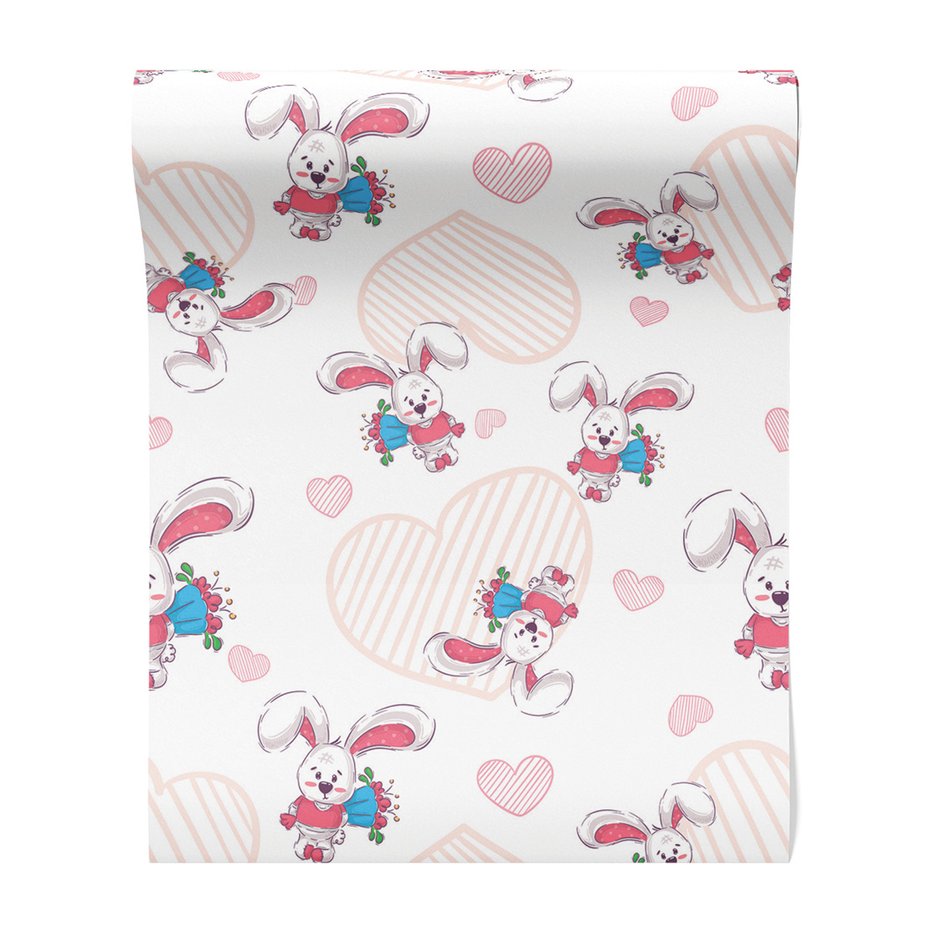Tapeta - dziecięca, królik, serca, bukiet