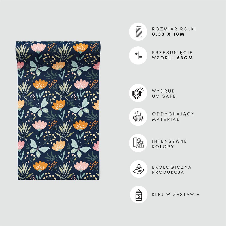 Tapeta - kwiaty, motyle, liście