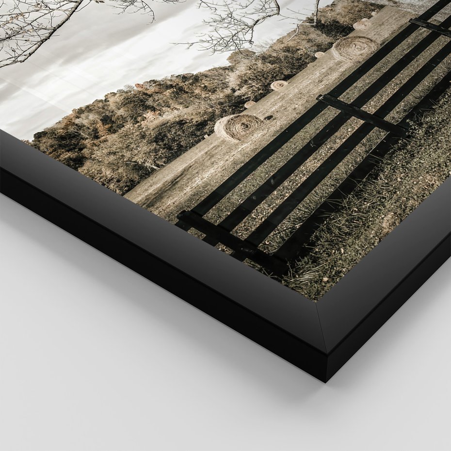 Zestaw obrazy w ramie, plakaty - wieś, pole, siano, - rama czarna