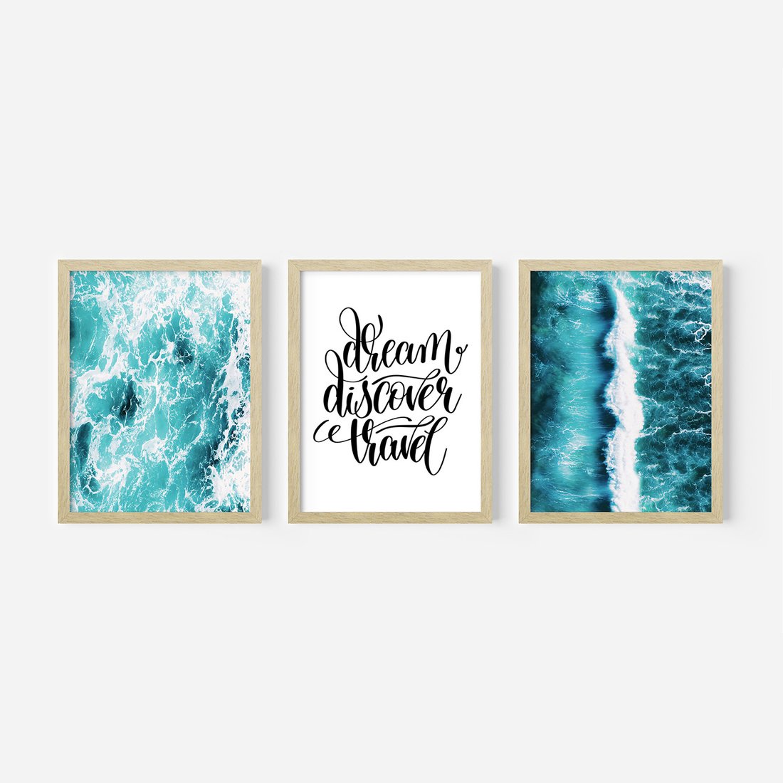 Zestaw obrazy w ramie, plakaty - woda, morze, ocean - rama drewno