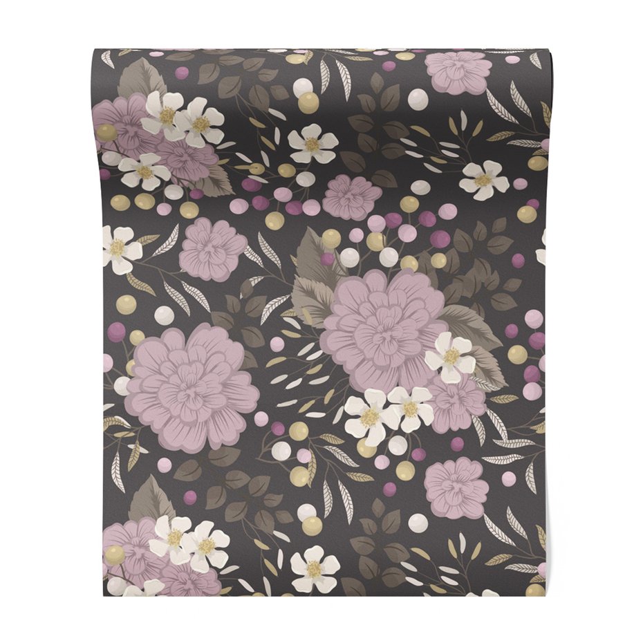 Tapeta - kwiaty, liście, kropki