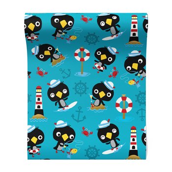 Tapeta - dziecięca, pingwin, morze, kotwica