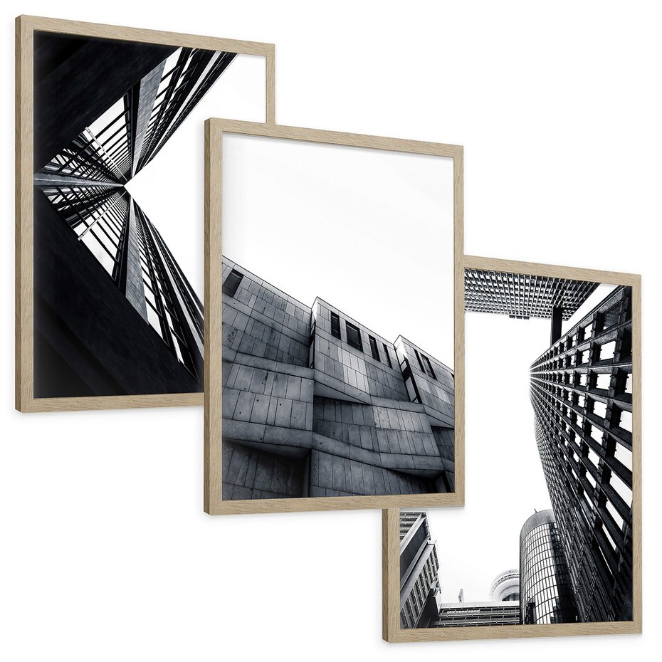 Zestaw obrazy w ramie, plakaty - architektura, budynki, miejski - rama drewno
