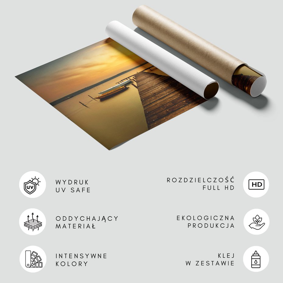 Fototapeta - jezioro, pomost, łodzie