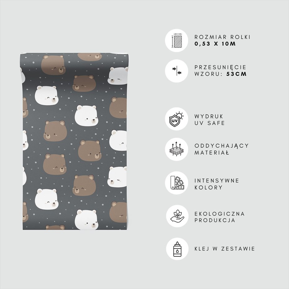 Tapeta - dziecięca, misie, tło, kropki