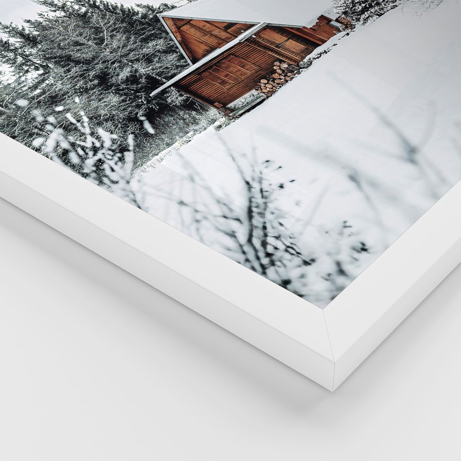 Zestaw obrazy w ramie, plakaty - zima, śnieg, drzewa - rama biała