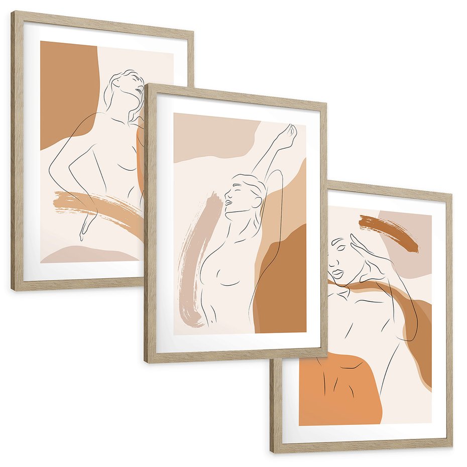 Zestaw obrazy w ramie, plakaty - kobieta, abstrakcja, ciało - rama drewno
