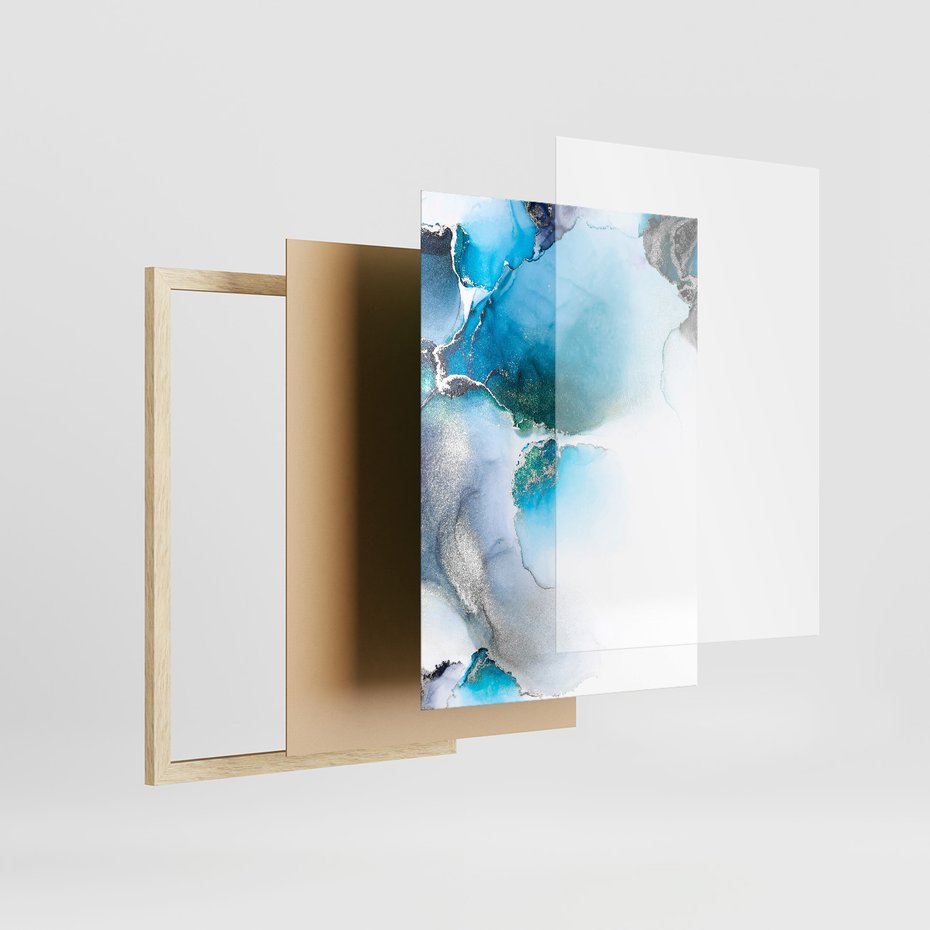 Zestaw obrazy w ramie, plakaty - abstrakcja, płyny, marmur - rama drewno