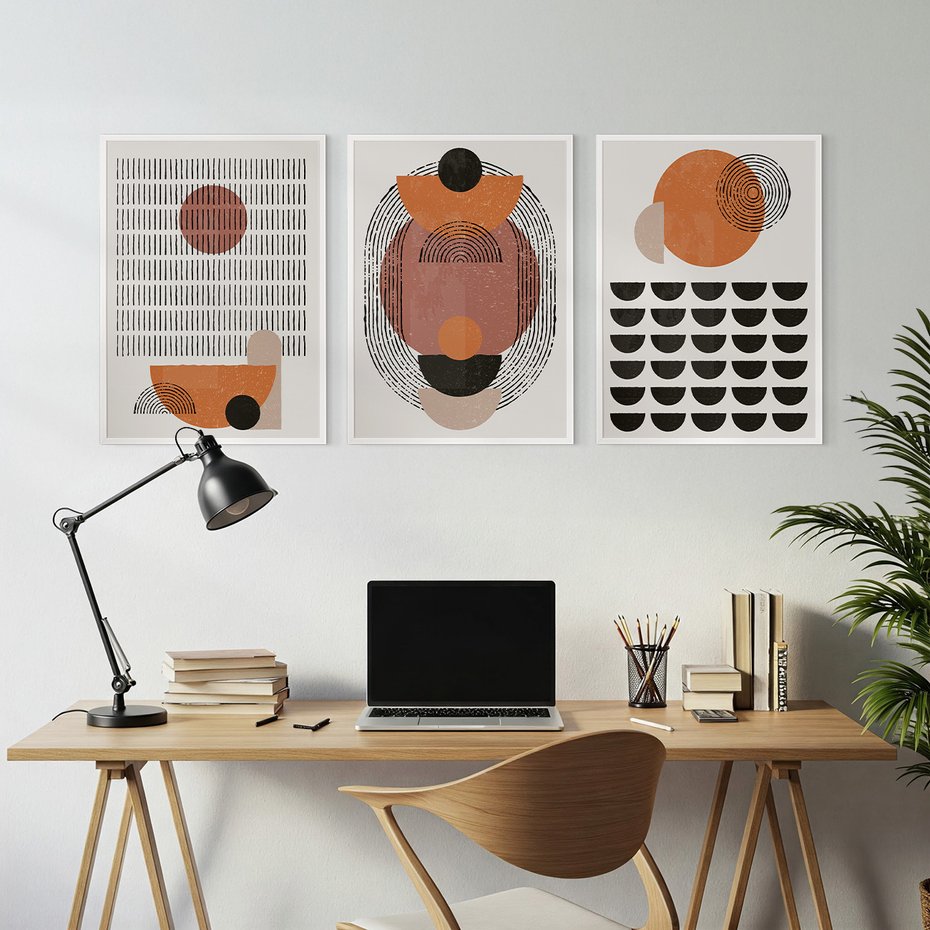 Zestaw obrazy w ramie, plakaty - abstrakcja, grafika, geometria - rama biała