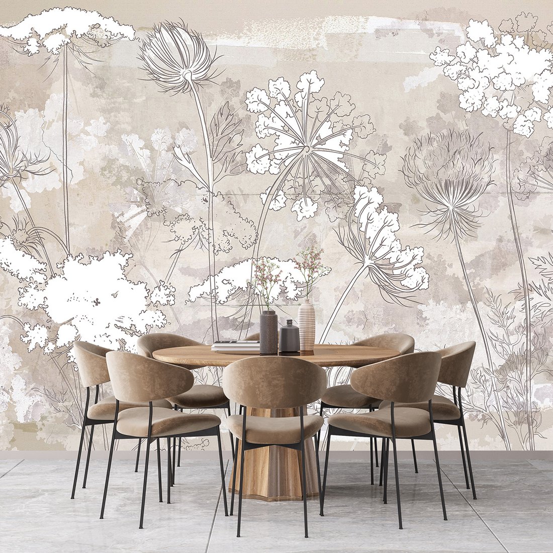 Fototapeta - beton, kwiaty, trawy