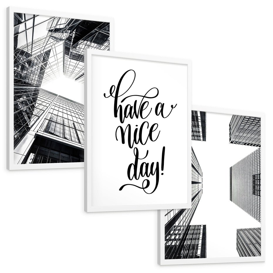 Zestaw obrazy w ramie, plakaty - architektura, budynki, miejski - rama biała