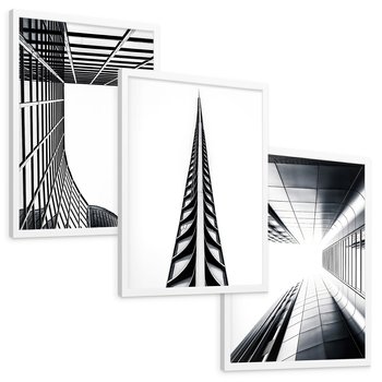 Zestaw obrazy w ramie, plakaty - architektura, budynki, miejski - rama biała