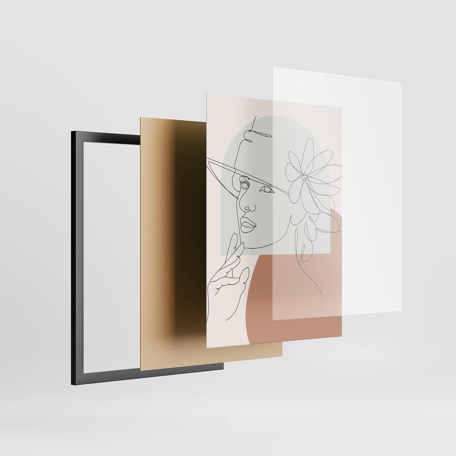 Zestaw obrazy w ramie, plakaty - kobieta, kapelusz, portret - rama czarna