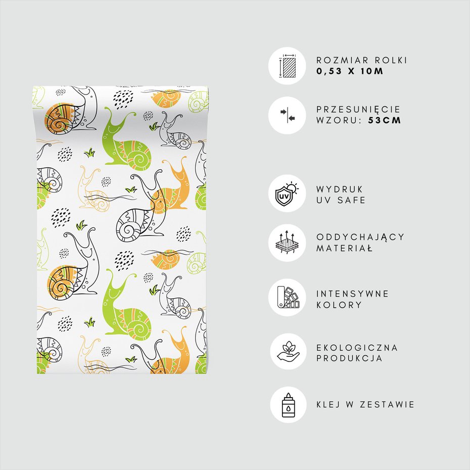 Tapeta - dziecięca, ślimaki, wzory, kropki