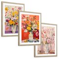 Zestaw obrazy w ramie, plakaty - kwiaty, wazon, bukiet - rama drewno